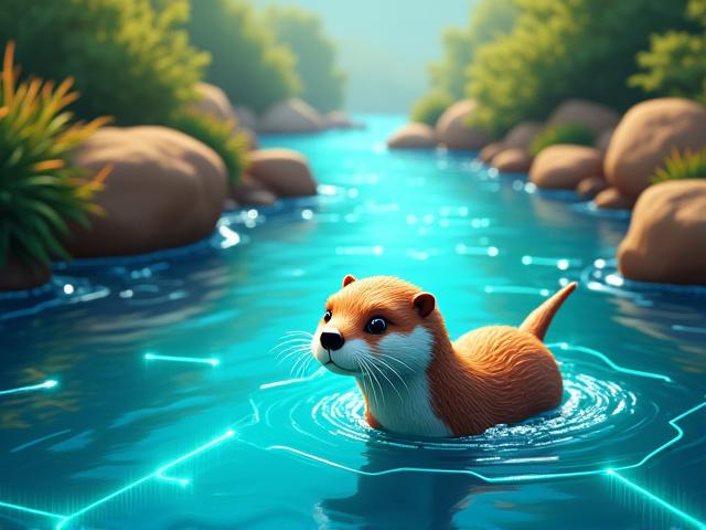 Nutria nadando en un río que representa la fluidez del diseño digital y la naturaleza.